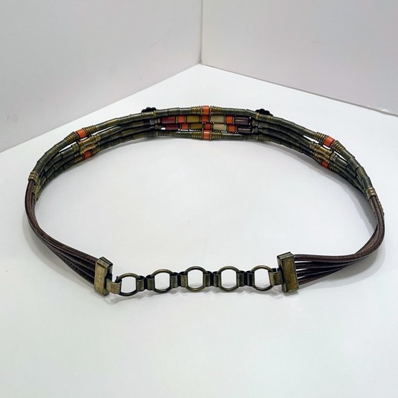 Vintage 80s G Gagliano of Florence Italy Tubular Brass & Galalith Tube Bead Belt main image 9